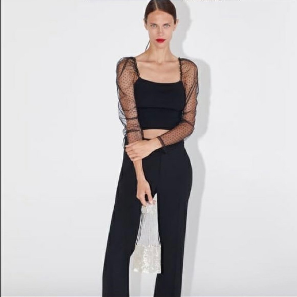 Zara black crop top with lace sleeves size S